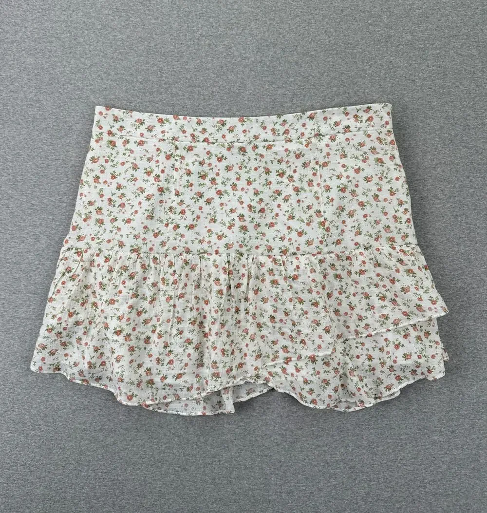 1.STATE Skirt Size 14 White Pink Floral Tiered Mini Coquette Romantic Fairycore